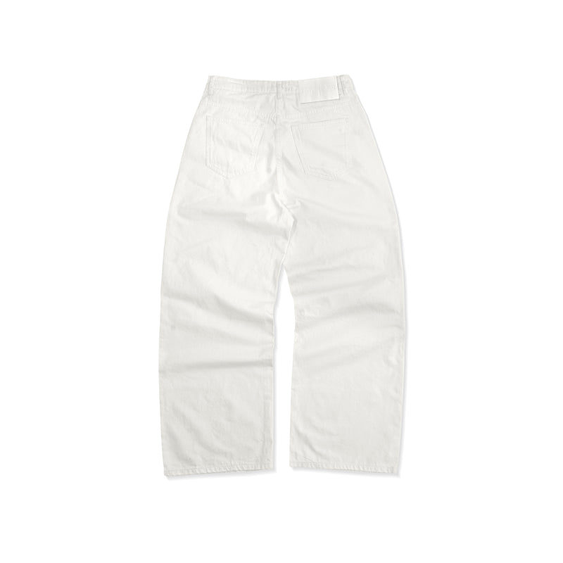 WIDE- LEG WASHED DENIM PANTS/ WHITE