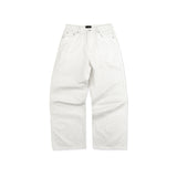WIDE- LEG WASHED DENIM PANTS/ WHITE