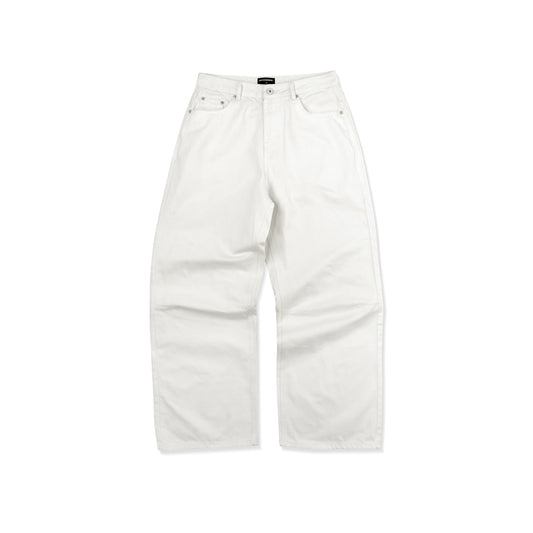 WIDE- LEG WASHED DENIM PANTS/ WHITE