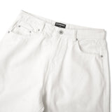 WIDE- LEG WASHED DENIM PANTS/ WHITE