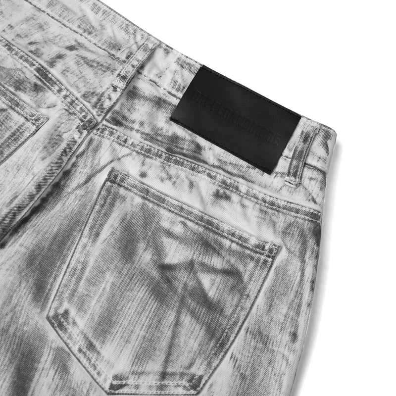 TIE-DYE WASHED DIRTY WHITE BAGGY JEANS/ WHITE