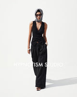 BLACK STRIPED CRUDE TROUSERS