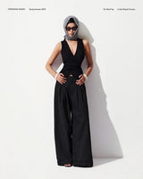BLACK STRIPED CRUDE TROUSERS