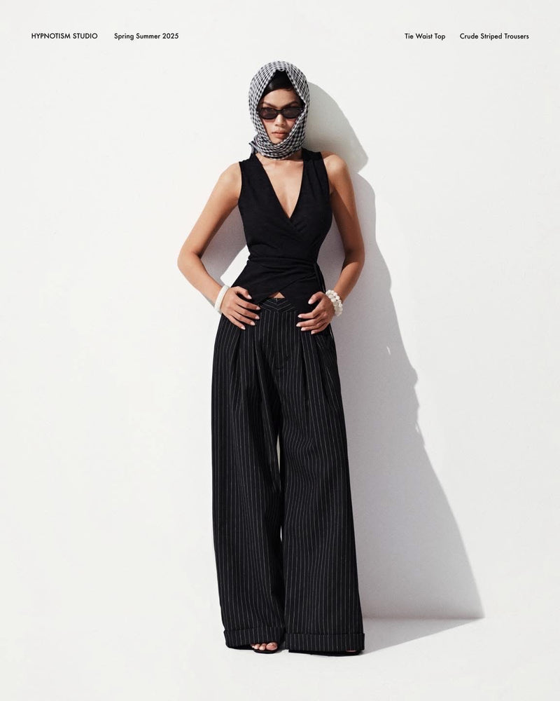 BLACK STRIPED CRUDE TROUSERS