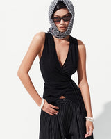 BLACK STRIPED CRUDE TROUSERS