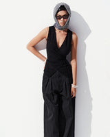 BLACK STRIPED CRUDE TROUSERS