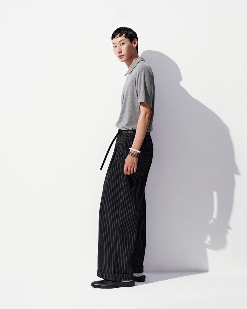 BLACK STRIPED CRUDE TROUSERS
