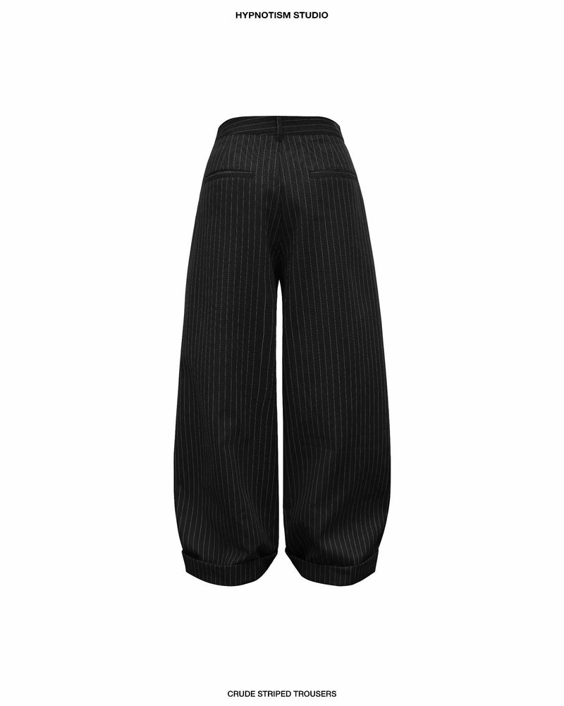 BLACK STRIPED CRUDE TROUSERS