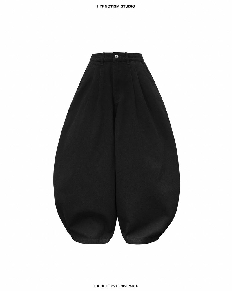 BLACK LOOSE FLOW DENIM PANTS
