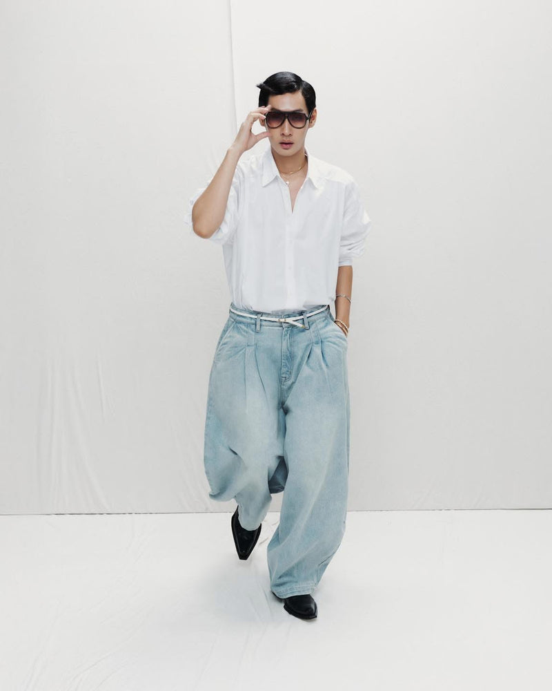 LIGHT BLUE LOOSE FLOW DENIM PANTS