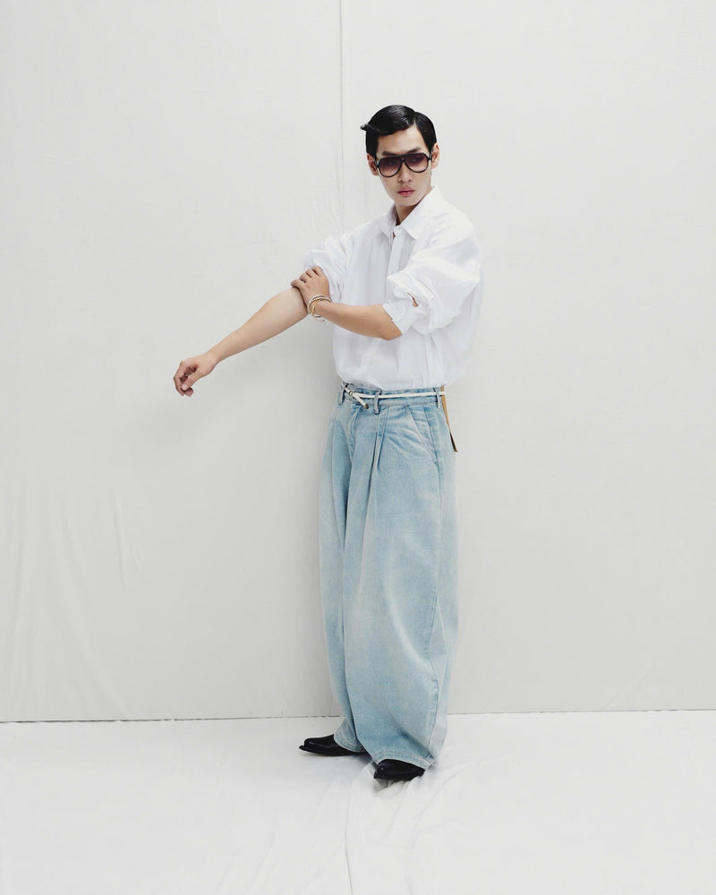 LIGHT BLUE LOOSE FLOW DENIM PANTS