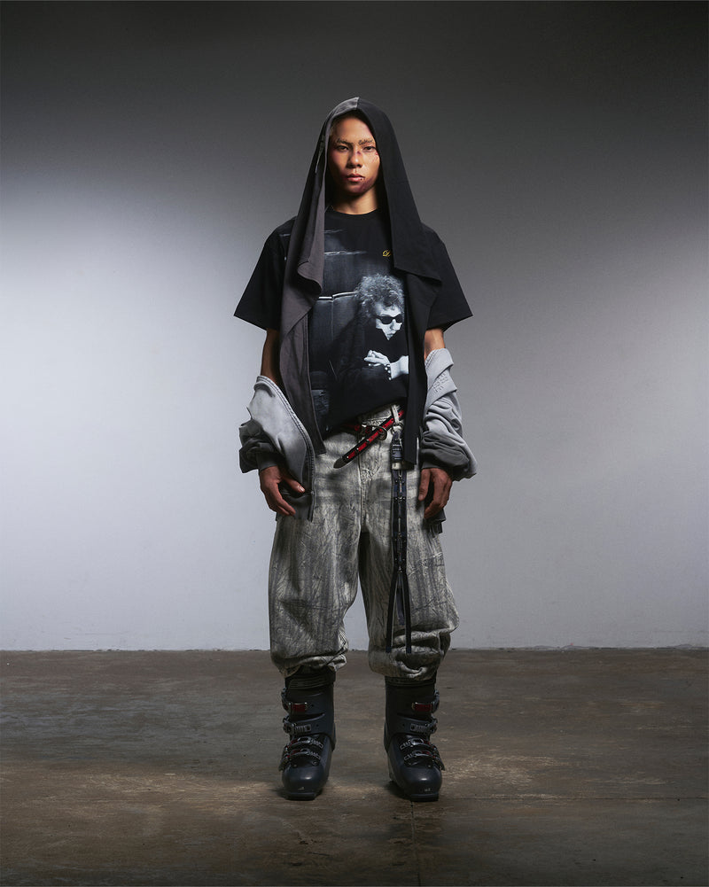 TIE-DYE WASHED DIRTY WHITE BAGGY JEANS/ WHITE