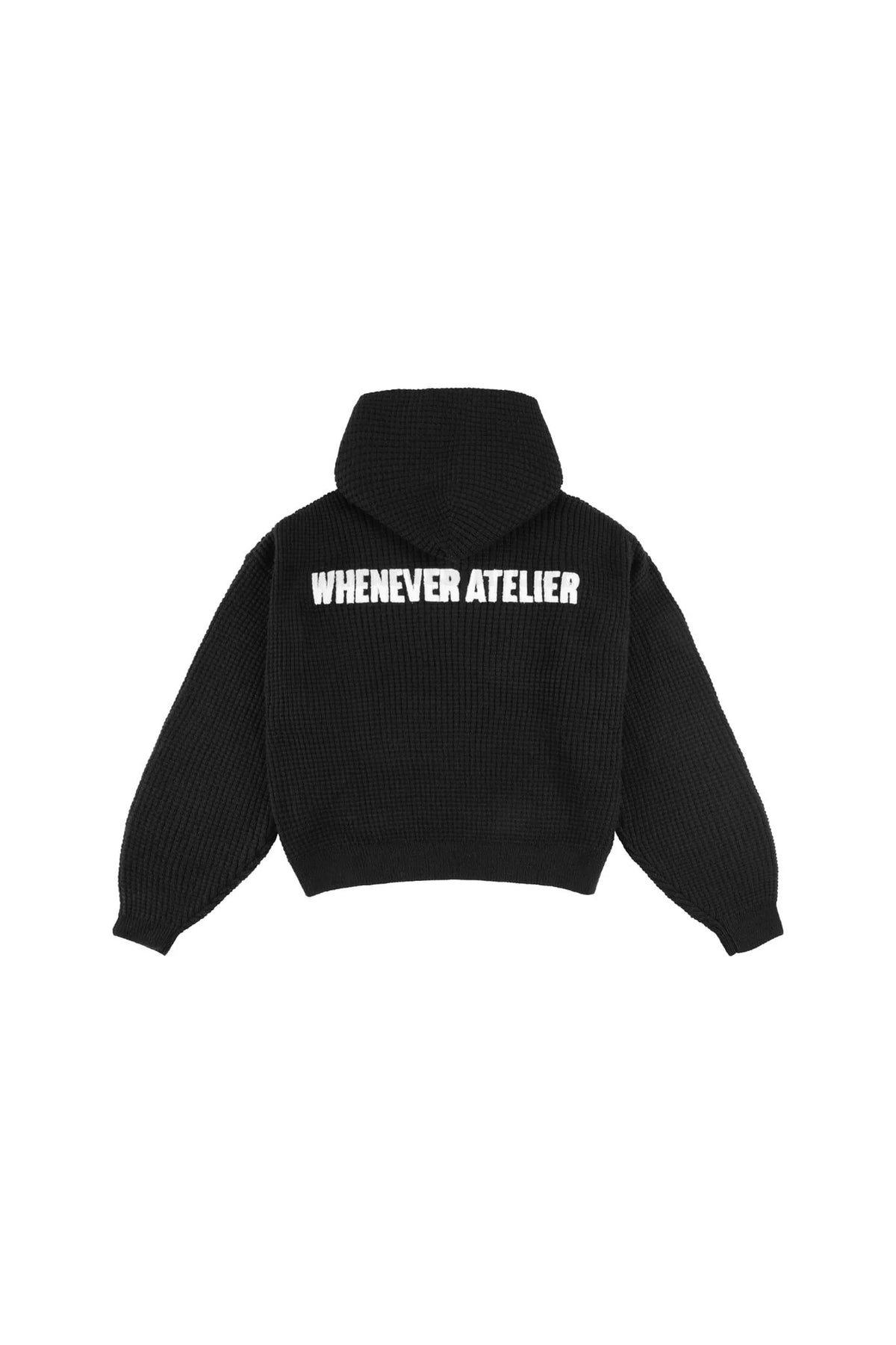 BLACK "WHENEVER" GRAND WAFFLE ZIP HOODIE