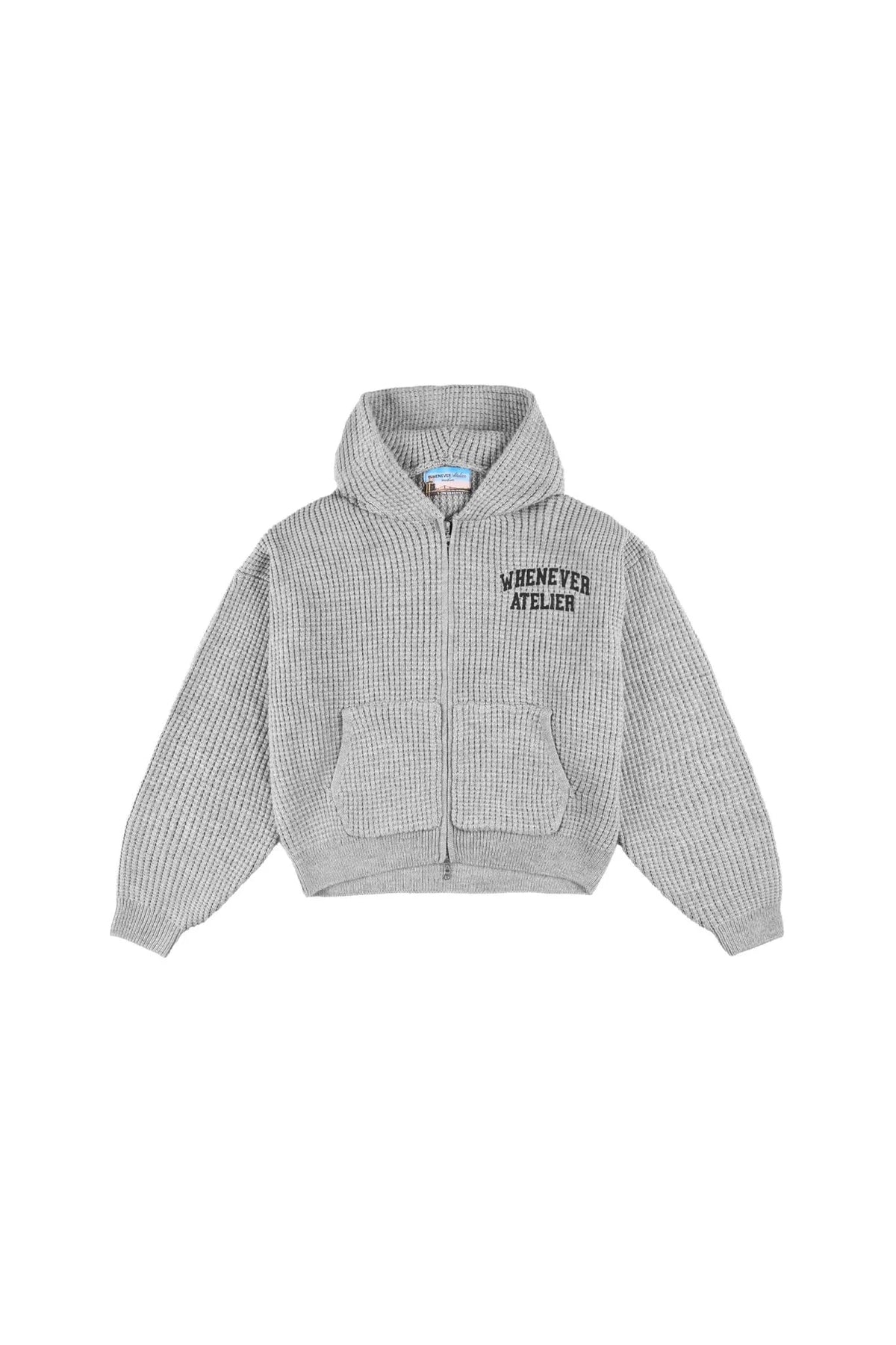 GREY "WHENEVER" GRAND WAFFLE ZIP HOODIE