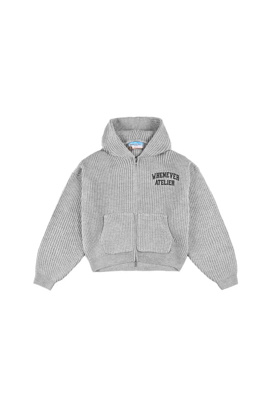 GREY "WHENEVER" GRAND WAFFLE ZIP HOODIE