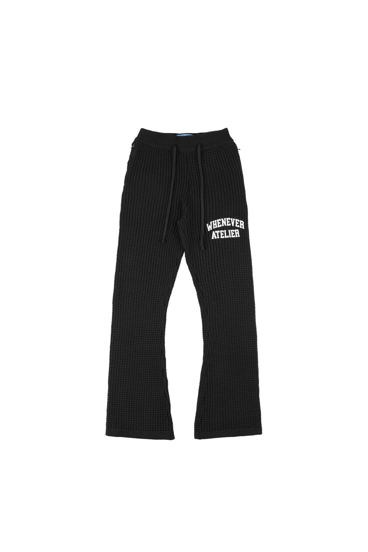 BLACK "WHENEVER" WAFFLE KNIT FLARE PANTS