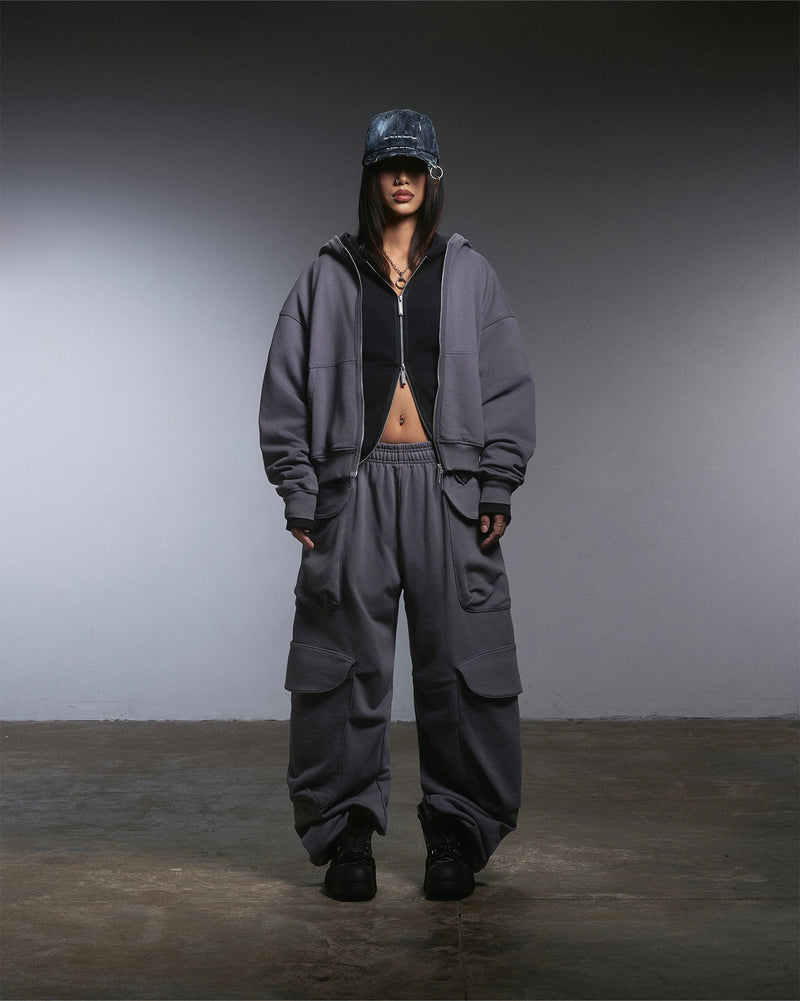 BOXY UNIFORM ZIPPED HOODIE/ GREY