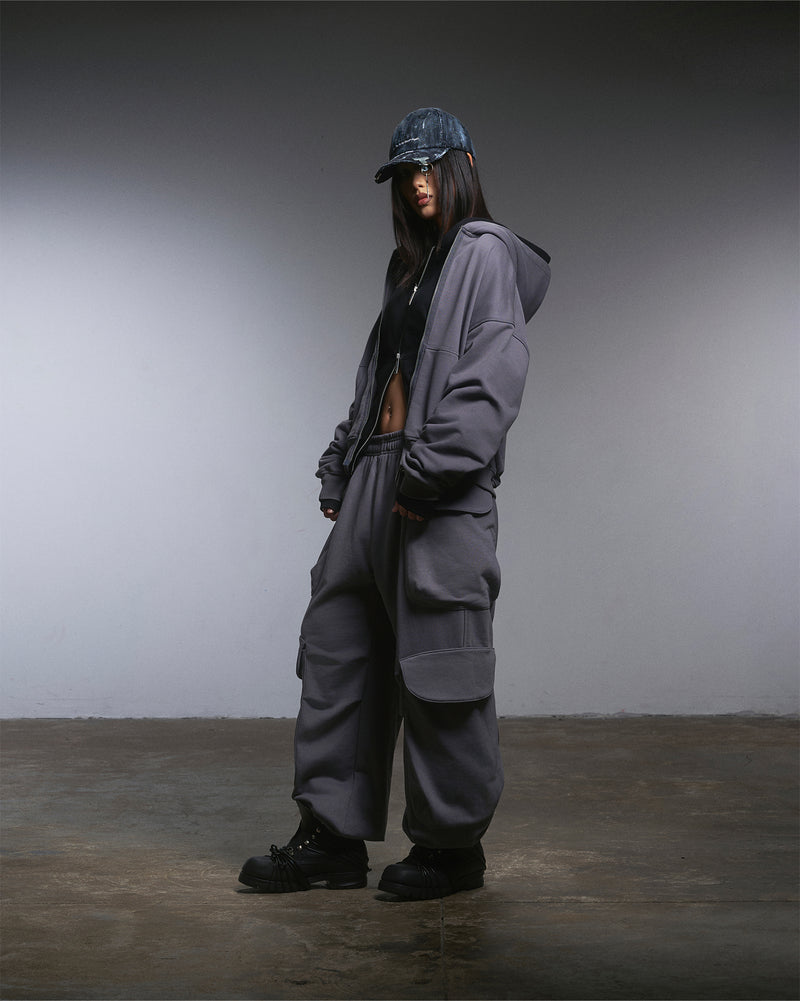 BOXY UNIFORM ZIPPED HOODIE/ GREY