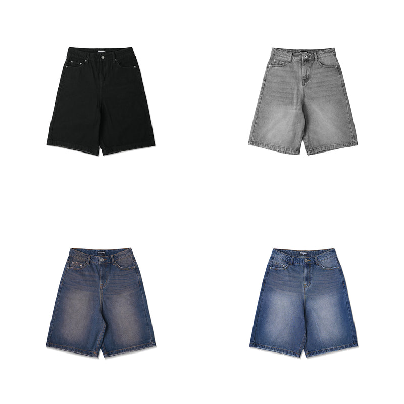 WASHED DENIM SHORTS/ SOLID BLACK