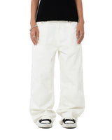 WIDE- LEG WASHED DENIM PANTS/ WHITE