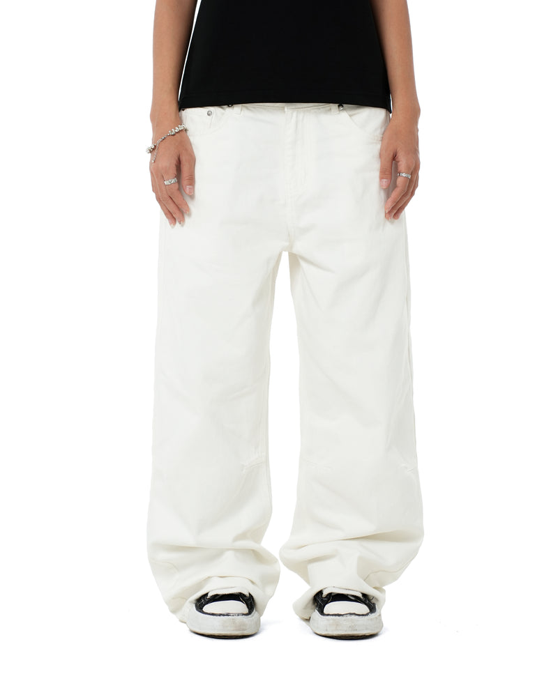 WIDE- LEG WASHED DENIM PANTS/ WHITE