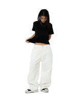 WIDE- LEG WASHED DENIM PANTS/ WHITE