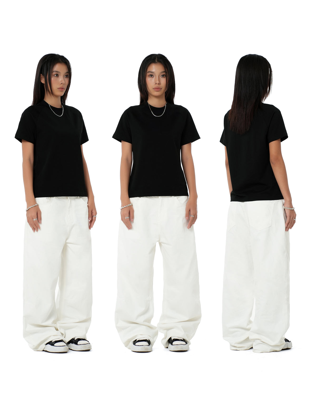WIDE- LEG WASHED DENIM PANTS/ WHITE