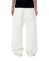 WIDE- LEG WASHED DENIM PANTS/ WHITE