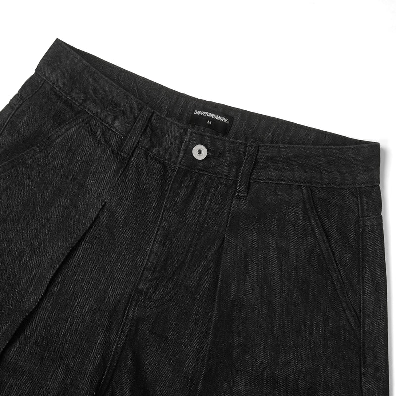 RAW DENIM JORT PLEAT / BLACK