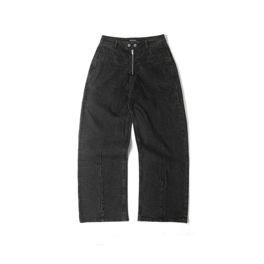 FRONT ZIP DENIM PANTS WASHED/ BLACK