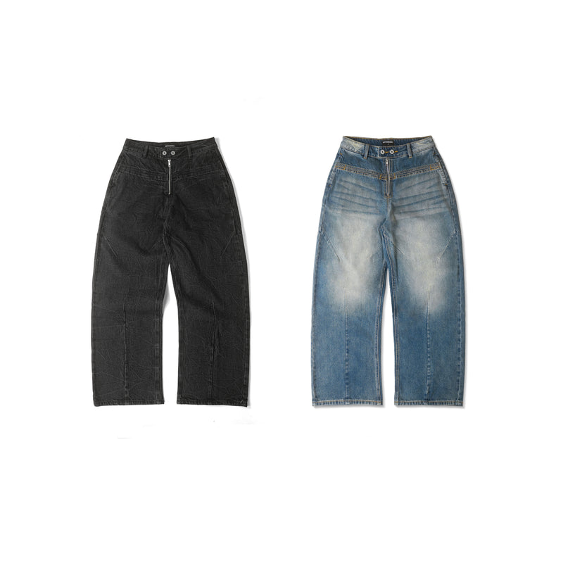 FRONT ZIP DENIM PANTS WASHED/ BLACK