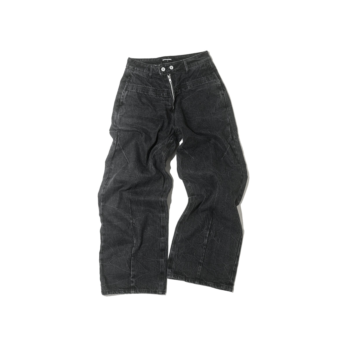 FRONT ZIP DENIM PANTS WASHED/ BLACK