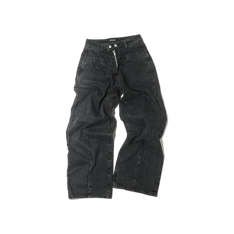 FRONT ZIP DENIM PANTS WASHED/ BLACK