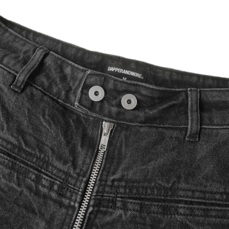 FRONT ZIP DENIM PANTS WASHED/ BLACK