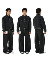 BLACK FRONT ZIP DENIM PANTS WASHED