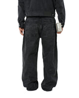 BLACK FRONT ZIP DENIM PANTS WASHED