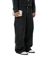 BLACK FRONT ZIP DENIM PANTS WASHED