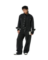 BLACK FRONT ZIP DENIM PANTS WASHED