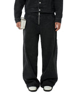 BLACK FRONT ZIP DENIM PANTS WASHED