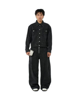 BLACK FRONT ZIP DENIM PANTS WASHED
