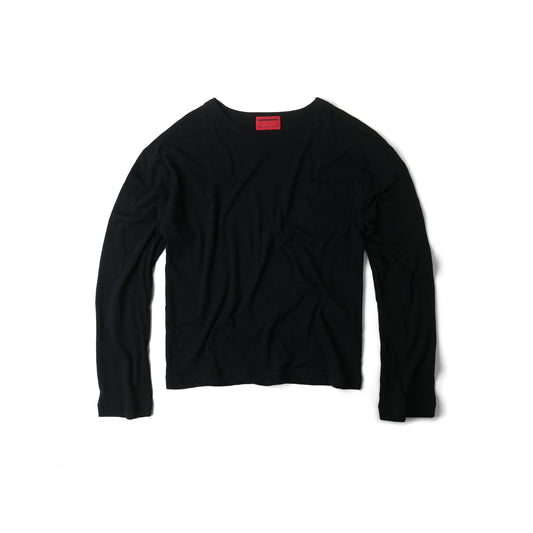 LIGHTWEIGHT LINEN POCKET LONG SLEEVE/ BLACK