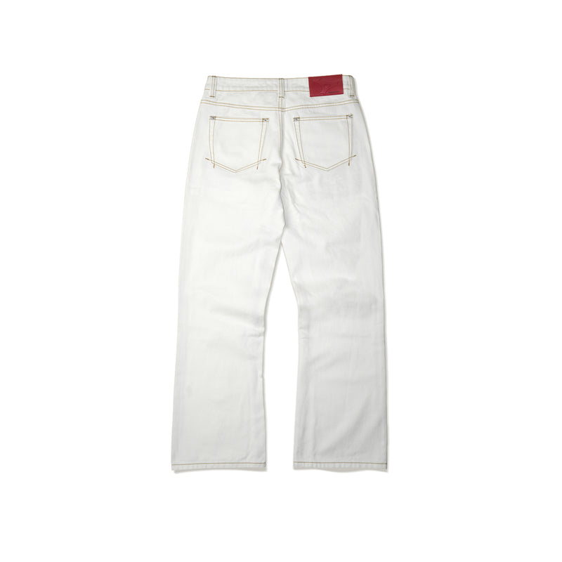 BUTTON FLY BOOTCUT JEANS/ WHITE