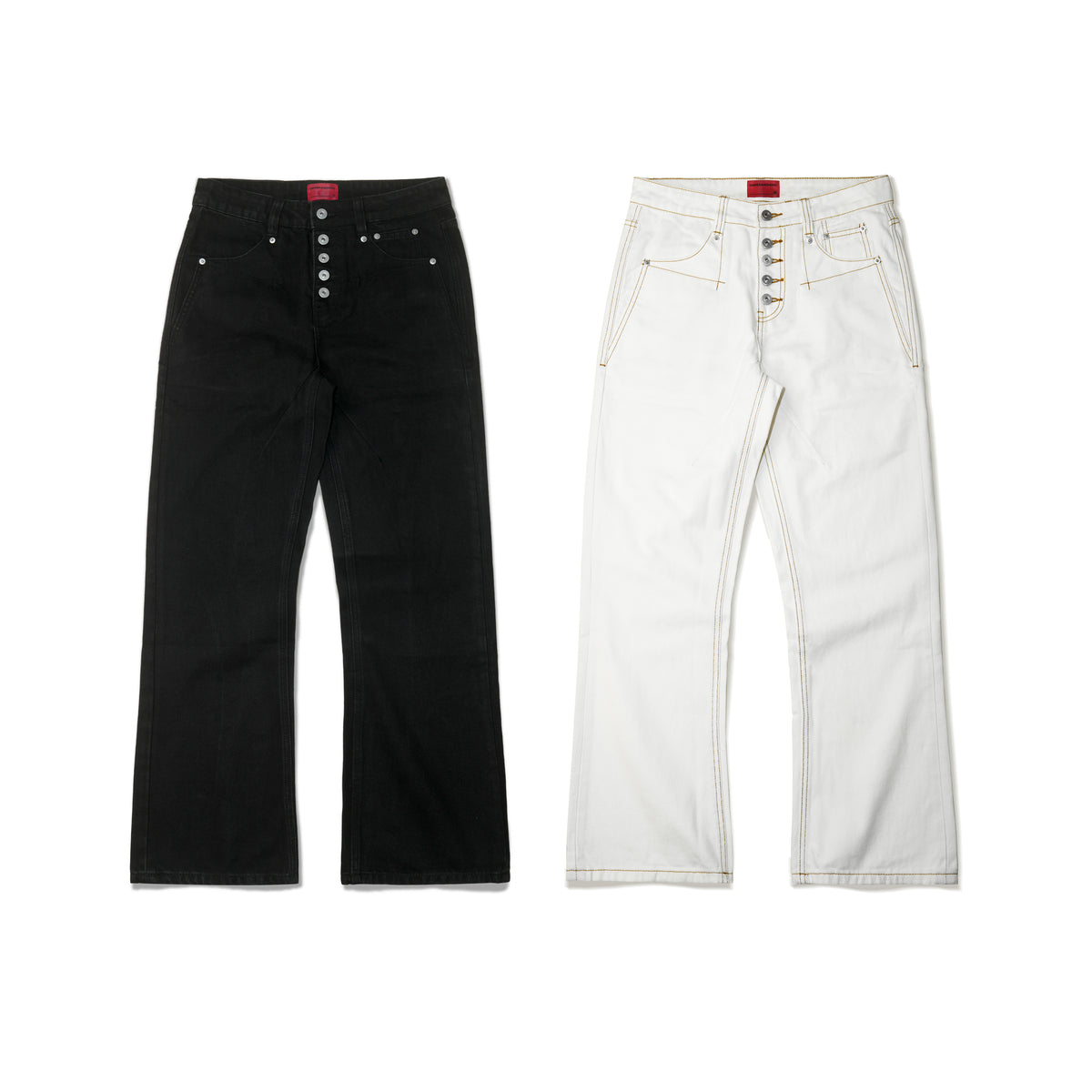 BUTTON FLY BOOTCUT JEANS/ WHITE