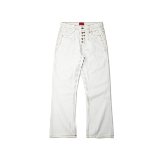 BUTTON FLY BOOTCUT JEANS/ WHITE