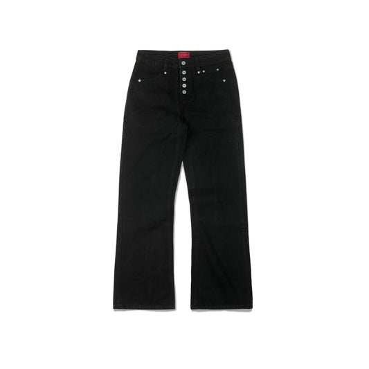 BUTTON FLY BOOTCUT JEANS/ BLACK