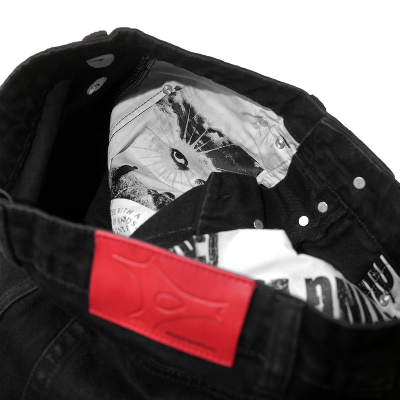 BUTTON FLY BOOTCUT JEANS/ BLACK