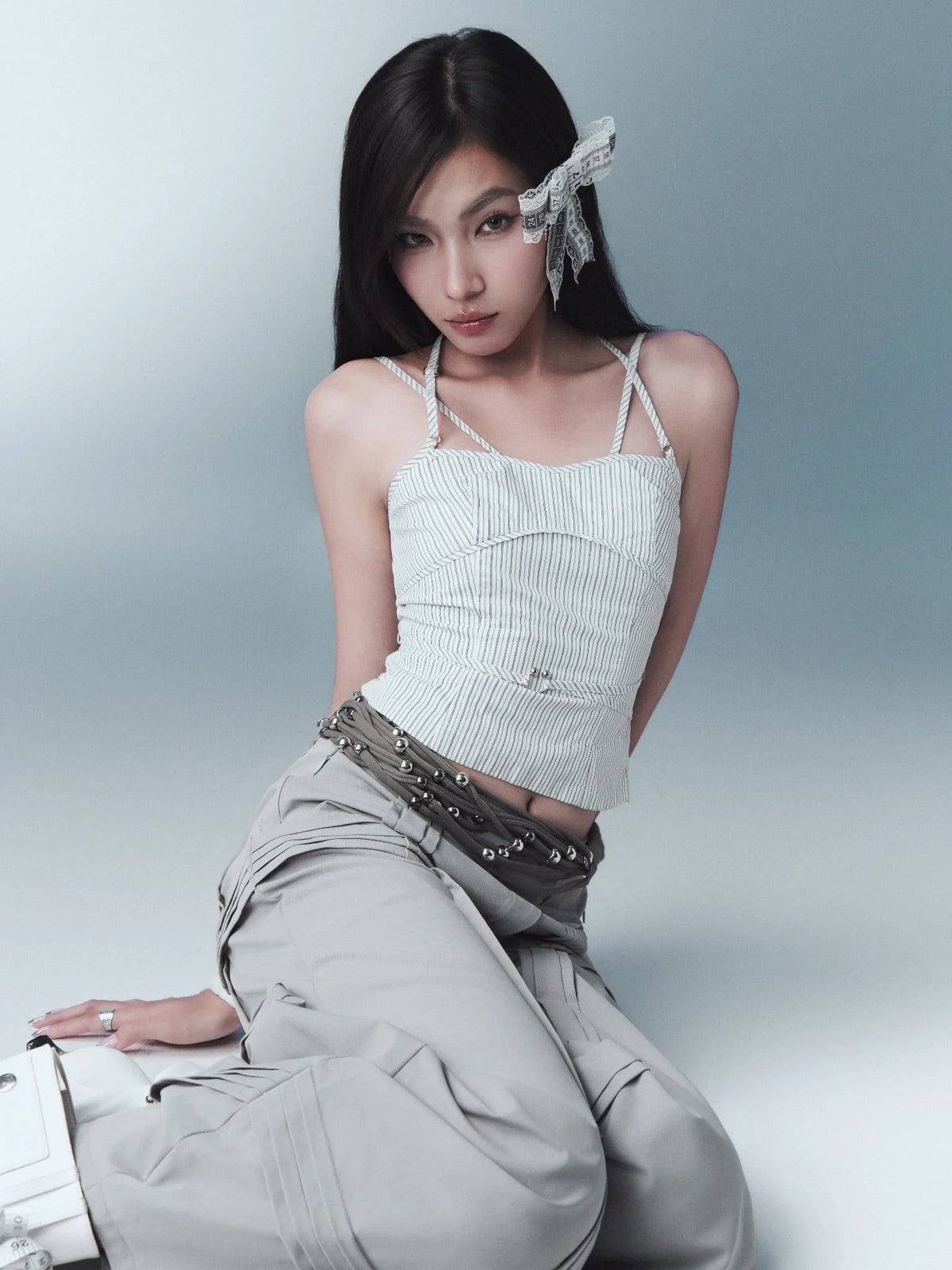 SIREN HALTER TOP (WHITE STRIPES)