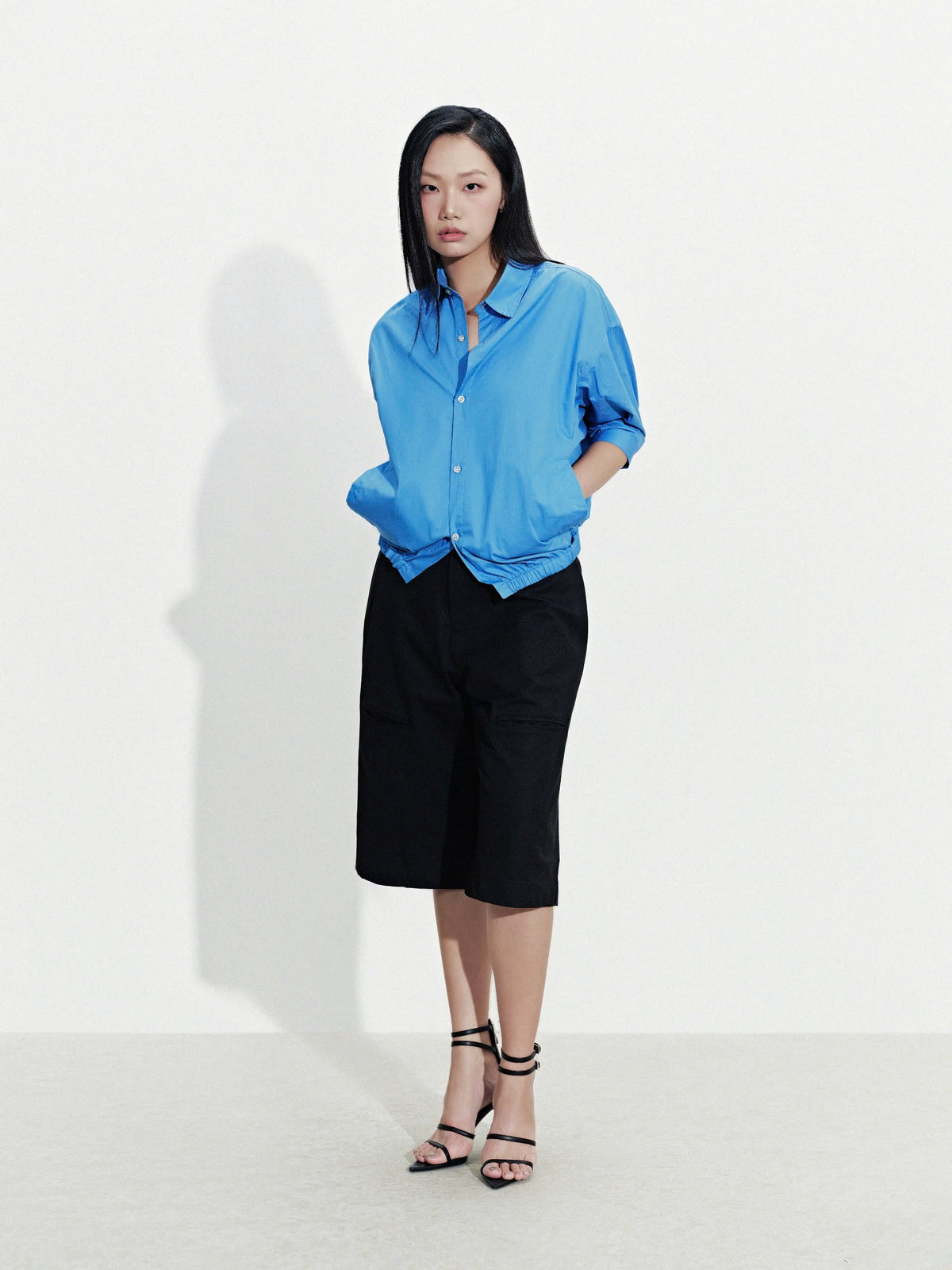 MULTED BLUE FRINGE POCKET SHIRT