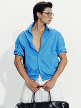 MULTED BLUE FRINGE POCKET SHIRT