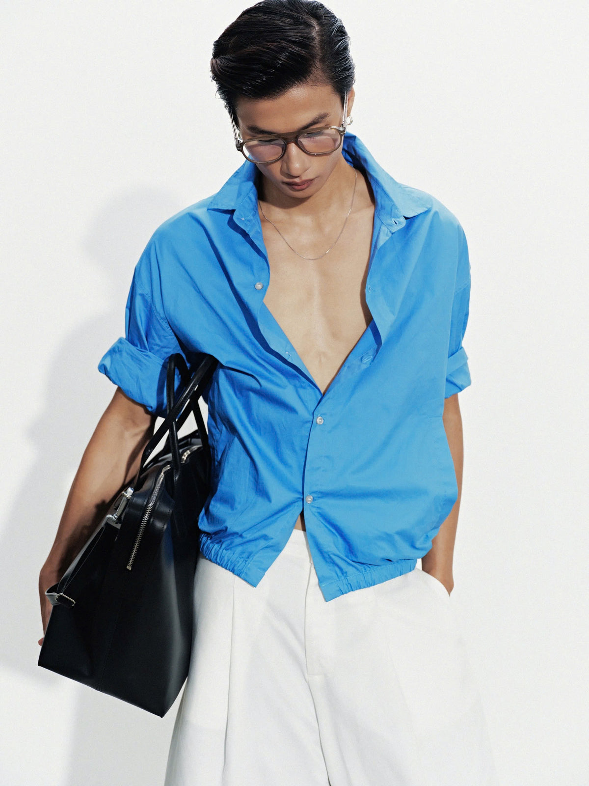 MULTED BLUE FRINGE POCKET SHIRT